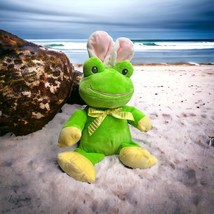 Adorable 11&quot; Dan Dee Frog Dressed as Easter Bunny Yellow Bow With Ribbit Sound - £10.23 GBP