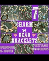 ✔️7 Charm Bracelets Vintage Beads Unique Brown/Blue/Pink Great Quality Condition - £9.00 GBP