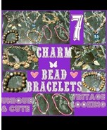 ✔️7 Charm Bracelets Vintage Beads Unique Brown/Blue/Pink Great Quality C... - $11.51