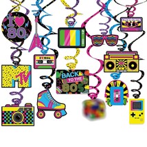 28Pcs Back To The 80S Party Hanging Swirls Decorations 80S Retro Ceiling Streame - £19.69 GBP