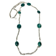 Jones New York Silver Tone Metal Necklace Milky Blue Glass 40&quot;  - £10.62 GBP