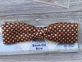 RETRO Shur On Mens Bow Tie Brown Flower Print Rayon Clip On Vintage 1940... - $33.63
