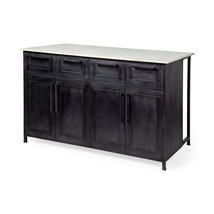 Solid Iron Black Body White Marble Top Kitchen Island With 4 Drawer - $58,144.85 MXN