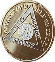 7 Year AA Medallion Large 1.5 Inch 22K Gold Plated Sobriety Chip - £7.74 GBP