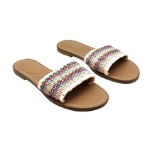 Nine West Women&#39;s Cammie Frayed Flat Slide Sandals - Trendy Style - £29.79 GBP
