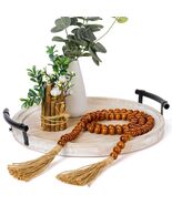 Round Wood Tray with Wood Bead Garland 13&quot; Decorative Tray with Handles - €17,88 EUR