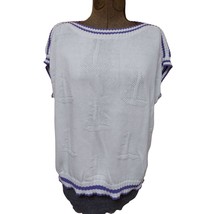 Vintage Jantzen Sweater Womens Large 44-46 White Blue Short Sleeve Dolma... - £22.15 GBP