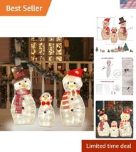 Charming 3-Piece Pre-Lit Snowman Family Yard Decoration with 60 Warm LEDs - $73.49