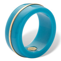 PalmBeach Jewelry Round Viennese Turquoise 14k Yellow Gold Ring Band - £102.29 GBP