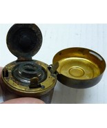 Antique Victorian Brass  Leather-Covered Traveling Inkwell, circa 1880, ... - £77.40 GBP