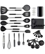 LeMuna Silicone Kitchen Utensils Set Heat Resistant BPA Free Black Stain... - €15,71 EUR