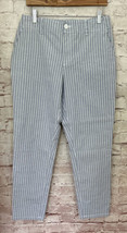 H&amp;M LOGG Womens 12 Blue White Striped Casual Cotton Stretch Ankle Pants NEW - £22.91 GBP