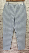 H&amp;M LOGG Womens 12 Blue White Striped Casual Cotton Stretch Ankle Pants NEW - £22.72 GBP