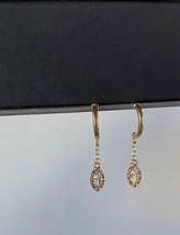 14K Gold Beaded Oval Drop Chain Stud Earrings, S925 Sterling Silver, dangle gift - £41.89 GBP