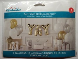 Yay Air Filled Balloon Banner Gold 16&quot; Balloons 8 Ft Ribbon - £9.33 GBP