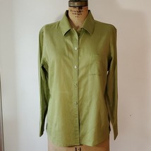 Chico&#39;s Cotton Button Up Blouse Long Sleeve Slightly Sheer Green Size 2 ... - £19.96 GBP