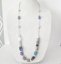 Karma Bella Colored Glass Stones On Silver Tone Chain Necklace 36&quot; - £13.29 GBP