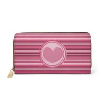 Ladies Zipper Wallet Pink Heart Stripes Love Pattern Faux Leather - $34.99