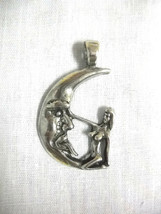 Sexy Girl On Crescent Moon Tongue Teaser Usa Pewter Pendant Adj Cord Necklace - £7.18 GBP