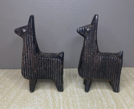 Rustic Heavy Cast Iron Llama Corrugated Stripes Door Stop Paper Weight Set of 2 - £37.57 GBP
