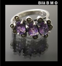 Vintage AMETHYST and MARCASITE Ring in Sterling Silver - Size 6 - £76.35 GBP