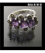 Vintage AMETHYST and MARCASITE Ring in Sterling Silver - Size 6 - £75.28 GBP