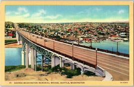Linen Postcard George Washington Memorial Bridge Seattle w/ Old Cars - £11.59 GBP