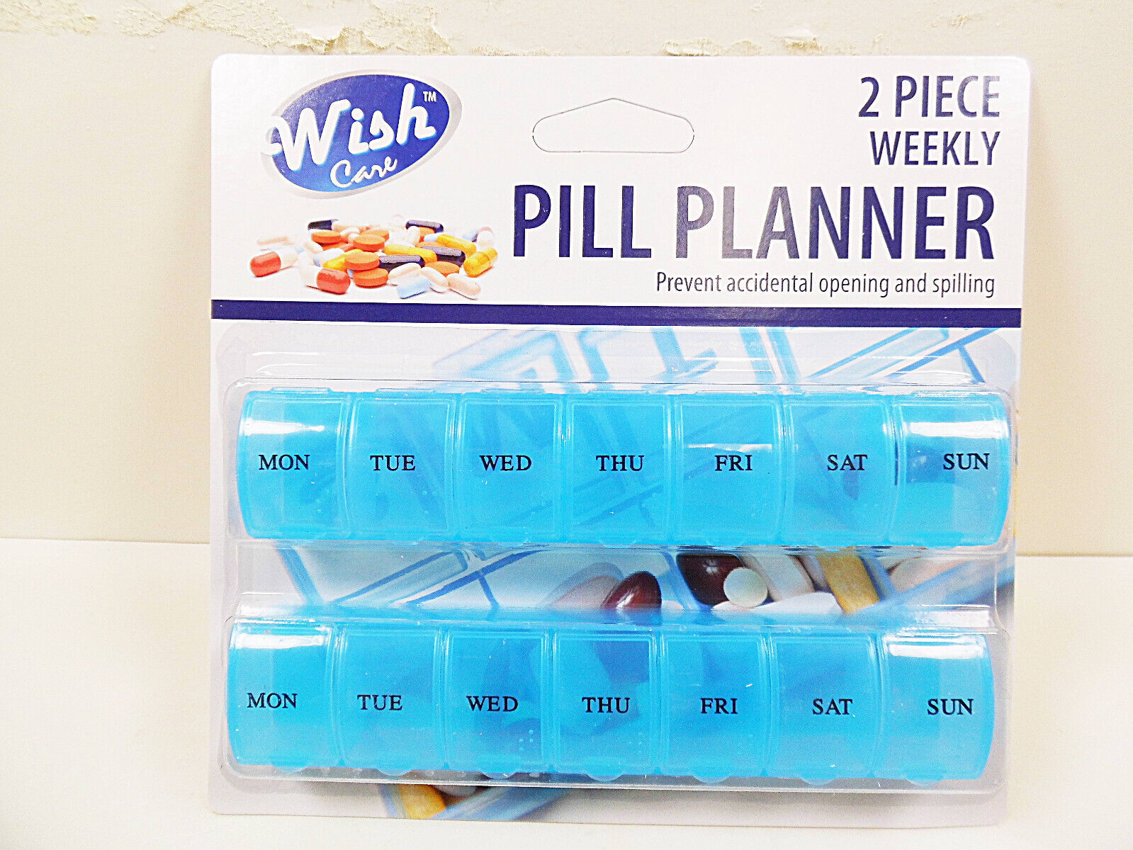 Weekly Pill Planner 7 Day Organizer Planners Locking Lids Blue Pink or Clear 2Pc