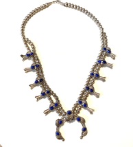 VINTAGE NATIVE AMERICAN SQUASH BLOSSOM NECKLACE - STERLING SILVER, LAPIS - $425.00