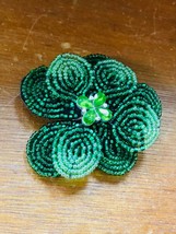 Estate KC Signed Large Two Toned Tiny Beaded Layered Flower w Rhinestone Center  - £11.12 GBP