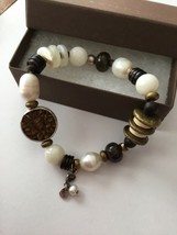 Silpada B1989 Pearl Bronzite Howlite Brass Sterling Silver  Stretch Bracelet - £37.39 GBP