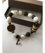 Silpada B1989 Pearl Bronzite Howlite Brass Sterling Silver  Stretch Brac... - $46.89