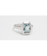 VINTAGE 2 CARAT AQUAMARINE GEMSTONE 14K WHITE GOLD RING MARCH BIRTHSTONE SIZE 2½ - $2,992.41 MXN
