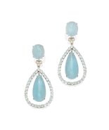 18k White Gold Aquamarine Cabochon and Diamond Pendant Earrings 2-3/8&quot; 28g - €3.092,93 EUR