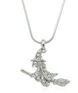 Silvertone Wicked Witch Crystal Pendant Necklace Witch Halloween Jewelry... - £38.53 GBP