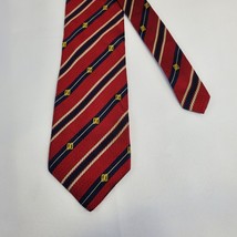 Daks London Red Striped Silk Mens Tie With Diagonal Patterns &amp; &quot;DO&quot; Logo... - $9.89