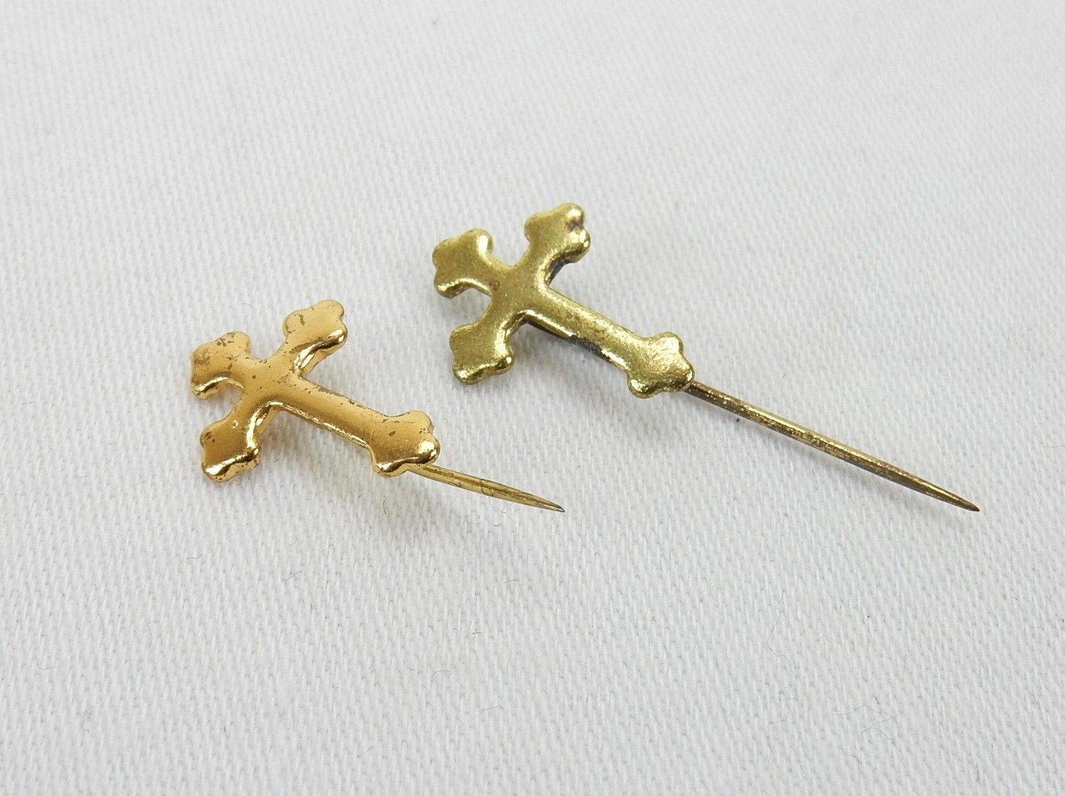 Vintage Costume Jewelry, Gold Tone, Cross Earrings with Long Hook EAR-13 - $6.81