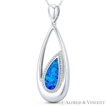 Lab-Created Opal &amp; CZ Crystal .925 Sterling Silver Long Tear-Drop Chunky Pendant - £28.23 GBP+