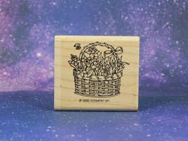 FLOWER BASKET, w/ Daffodils and Ribbon, Wood Mounted Rubber Stamp, Stampin&#39; Up - £3.78 GBP