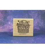 FLOWER BASKET, w/ Daffodils and Ribbon, Wood Mounted Rubber Stamp, Stamp... - $4.74