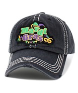 KB Ethos Mardi Gras Black Distressed Baseball Cap, Embrace the Carnival Spirit ! - $20.85
