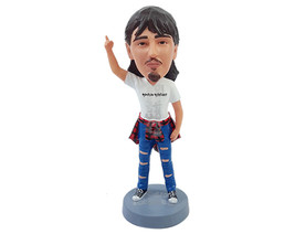 Custom Bobblehead Cool dude pointing up wearing a v-neck t-shirt ripped jeans an - £71.12 GBP