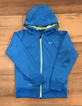 Nike Girls Therma-Fit Hooded Sweatshirt Full Zipper Long Sleeve Size Medium Blue - £12.82 GBP