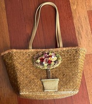 Cappelli Straworld Tote Shoulder Bag Straw Woven Topiary Floral Zip Boho READ - £9.47 GBP