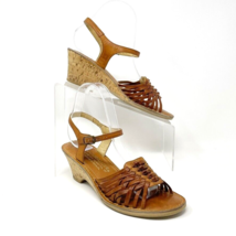 Naturalizer Womens Brown Leather Woven Cork Wedge Buckle Sandal, Size 8.5 - £15.44 GBP