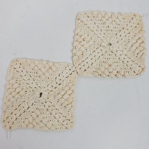 Vintage Hand Crochet 4 Inch Square Doily SET OF 2 Raised Beige Flower - $13.10