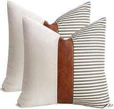 cygnus Set of 2 Farmhouse Decor Stripe Patchwork Linen Throw Pillow - $44.99