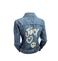 Juicy Couture Denim Jacket Distressed Jean Vintage Y2K USA Made Graffiti Sz M - £52.05 GBP