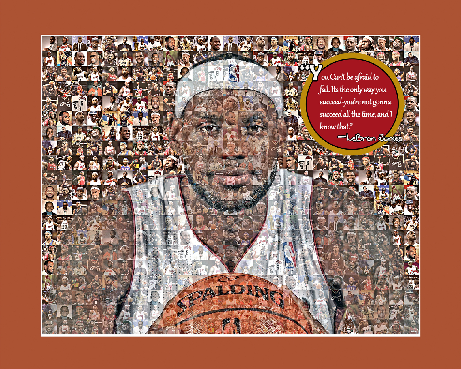 Lebron James Picture Mosaic Print Art Using 50 Player images of Lebron - $20.00