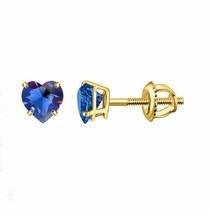 Heart Earring Lab Created Blue Sapphire 14K Yellow Gold Plated 925 Sterling S... - £37.75 GBP